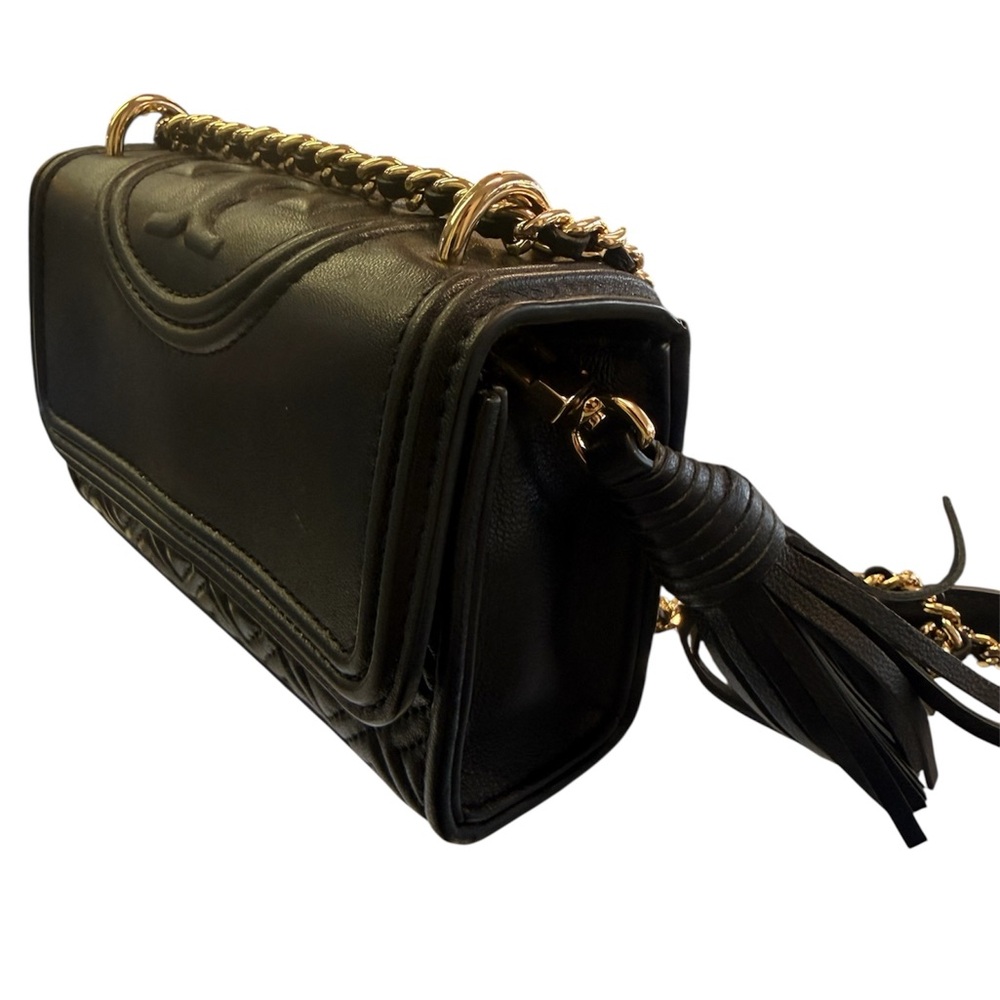 Tory Burch Micro Fleming Convertible Crossbody/Shoulder Black Leather Bag - Picture 2 of 10